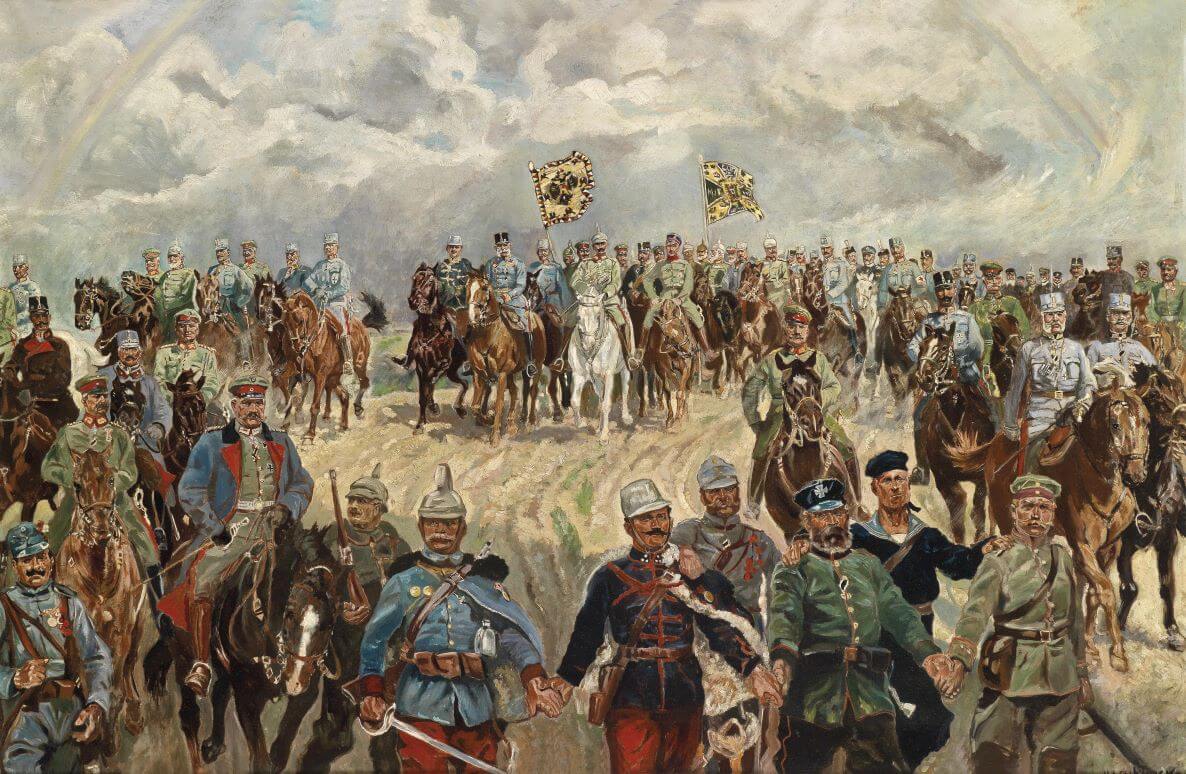 Allied monarchs of Austria-Hungary marching to war.