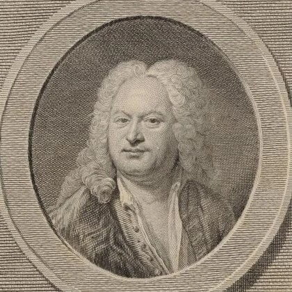 Etching of the lute composer Sylvius Leopold Weiss.