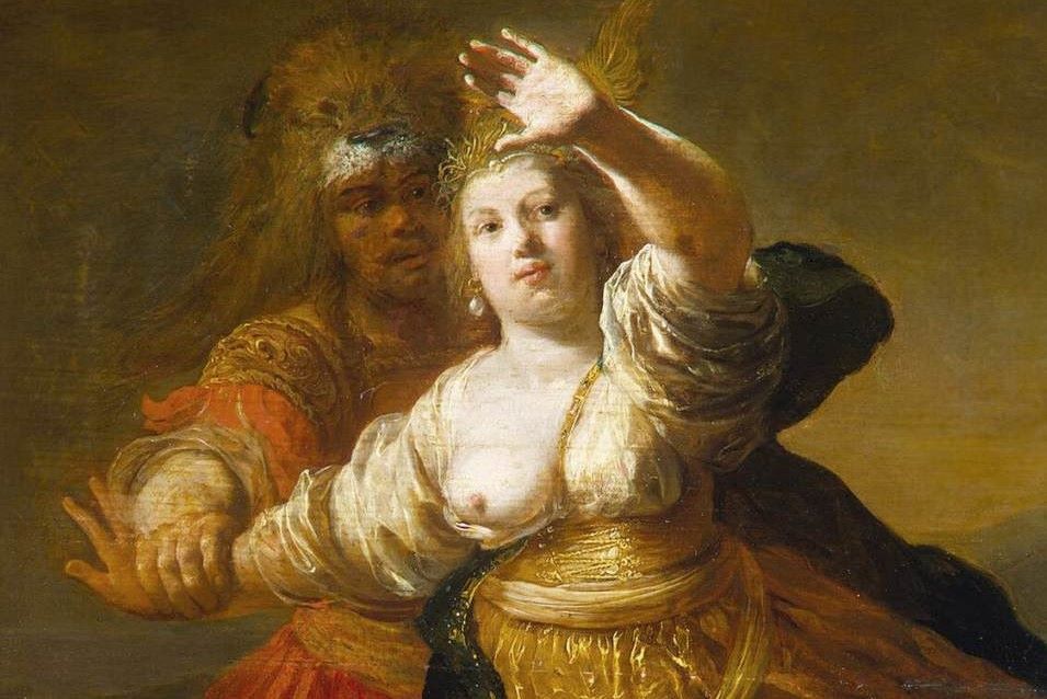 Hercules grabbing the Amazon queen Hippolita by her right arm.