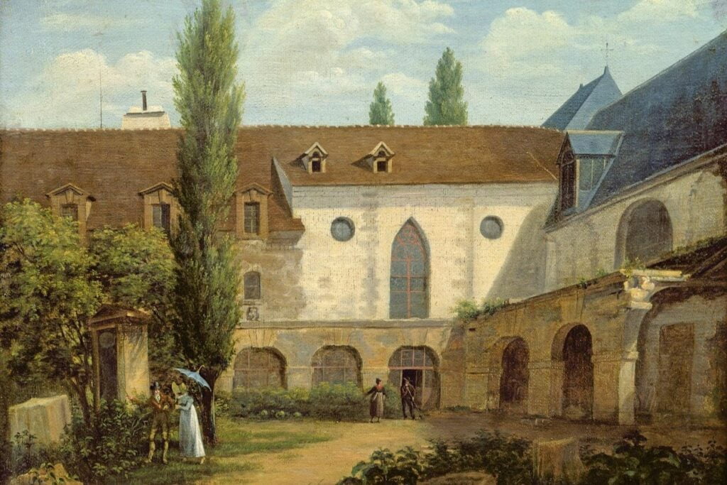 A 19th-century painting of a convent courtyard in Paris