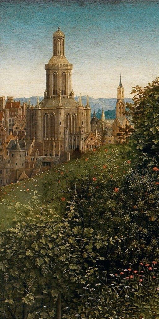 A detail from the Ghent Altarpiece, by Van Eyck.