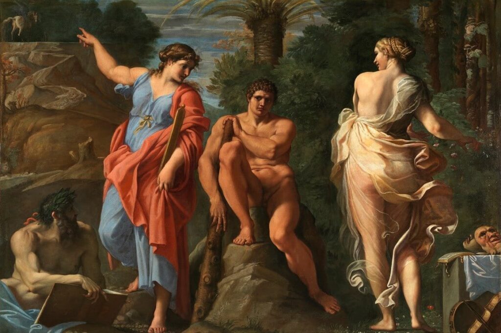 Hercules at the Crossroads, contemplating whether he should choose Virtue or Vice.
