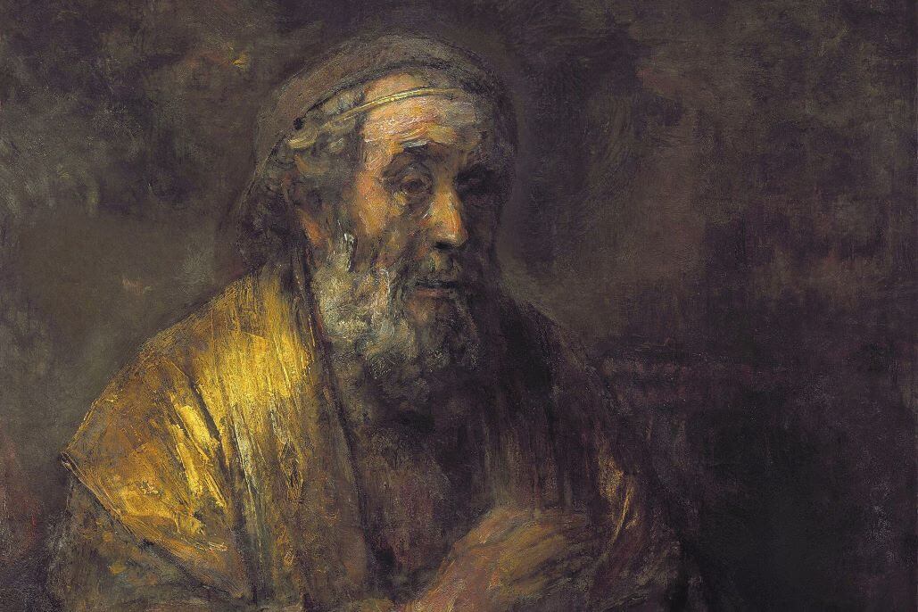 Painting of Homer who has an expression of sadness on his face.