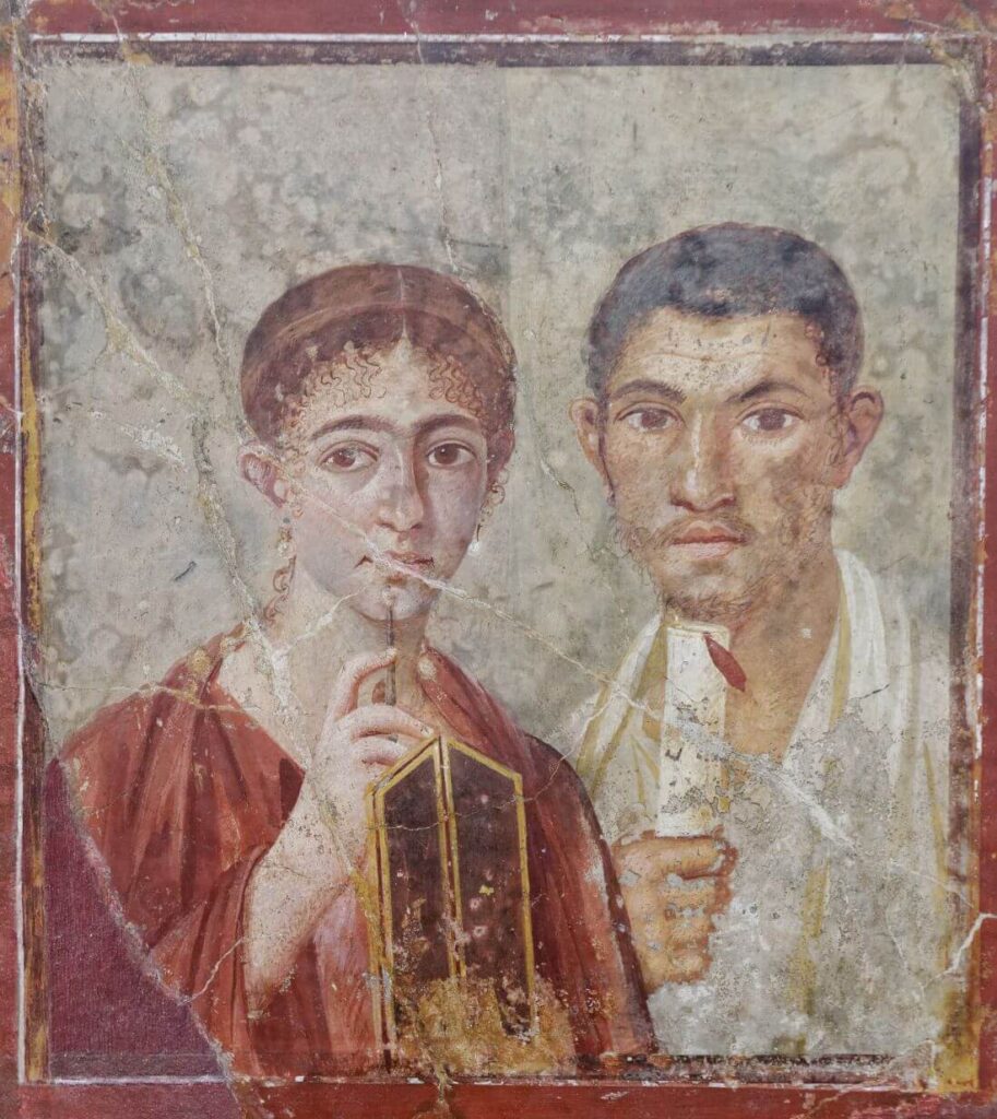 An ancient Roman fresco showing a family portrait of a married couple.