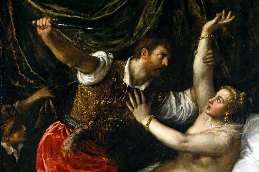 A painting by Titian depicting Sextus Tarquin forcing himself on Lucretia.