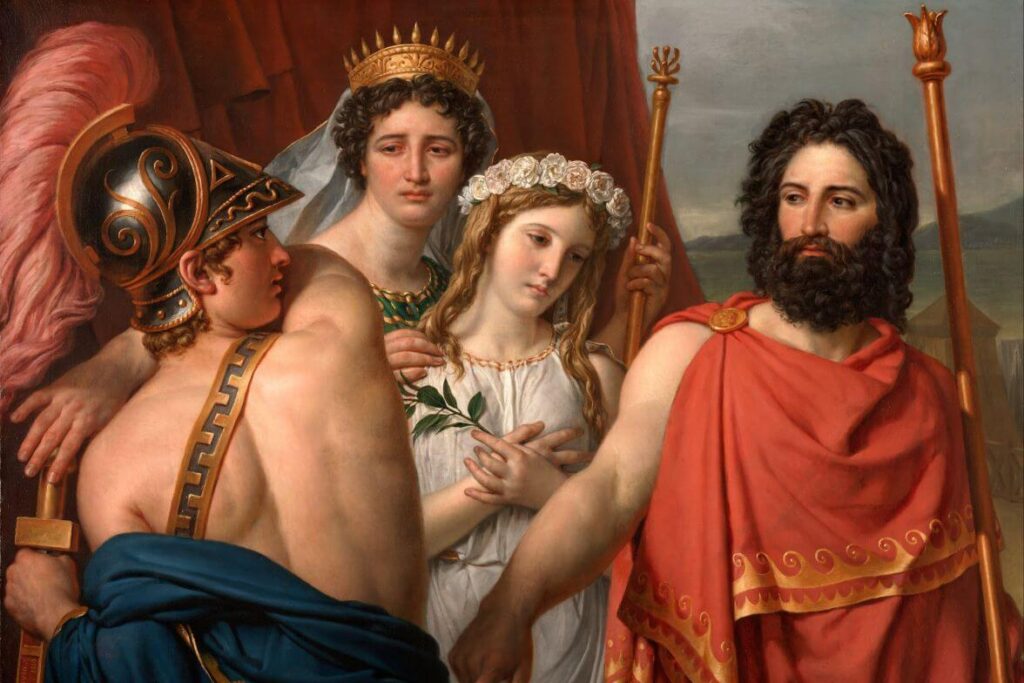 Painting of Achilles and Agamemnon, who argue over the fate of Iphigenia.