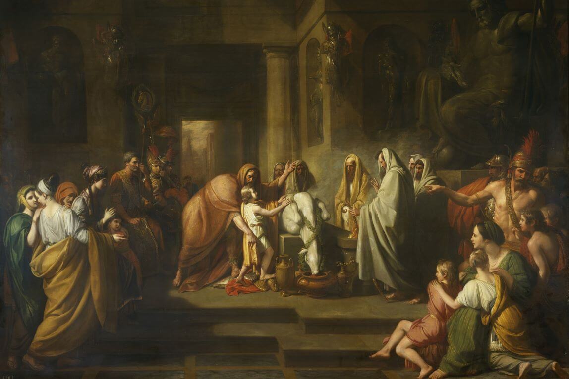 A painting of Hamilcar urging his son Hannibal at the altar to swear an oath of enmity to the Romans.