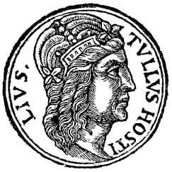 An engraved profile portrait of the third Roman king Tullus Hostilius.