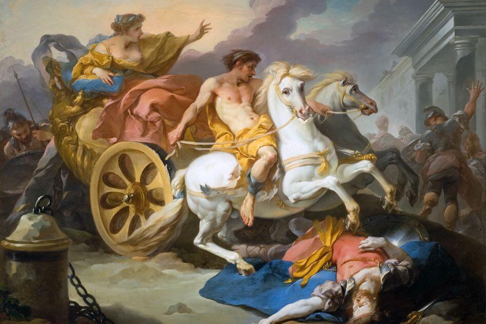 Tullia running her chariot father's body, Servius Tullius, killed by her husband Tarquinius Superbus.