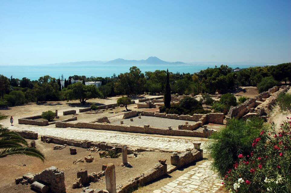 Archaeological remains of Carthage's ruins, looking out over the Mediterranean Sea.